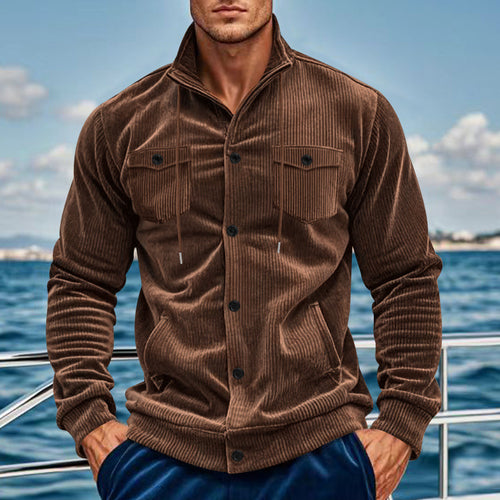 Herren lässige Hemdjacke mit praktischen Taschen und asymmetrischem Kragen Echoarchiv