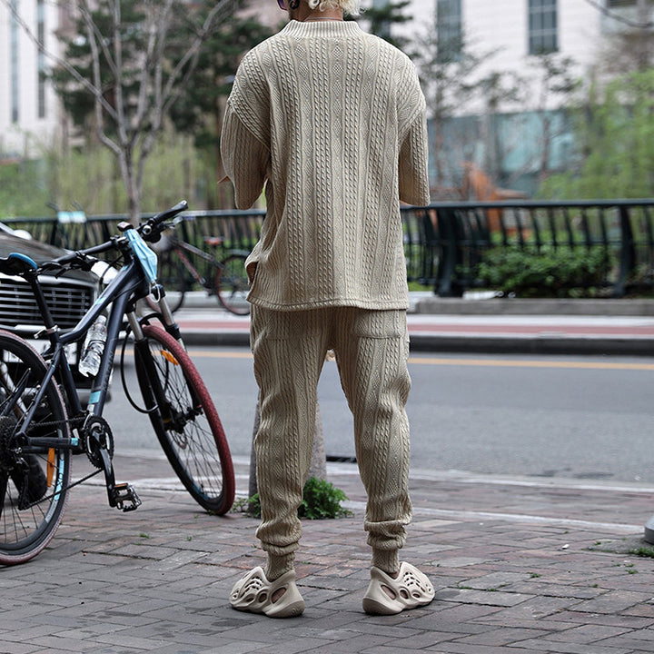 Herren Grobgestricktes Lounge-Set mit tiefem V‑Ausschnitt und Kordelzug-Jogger Echoarchiv