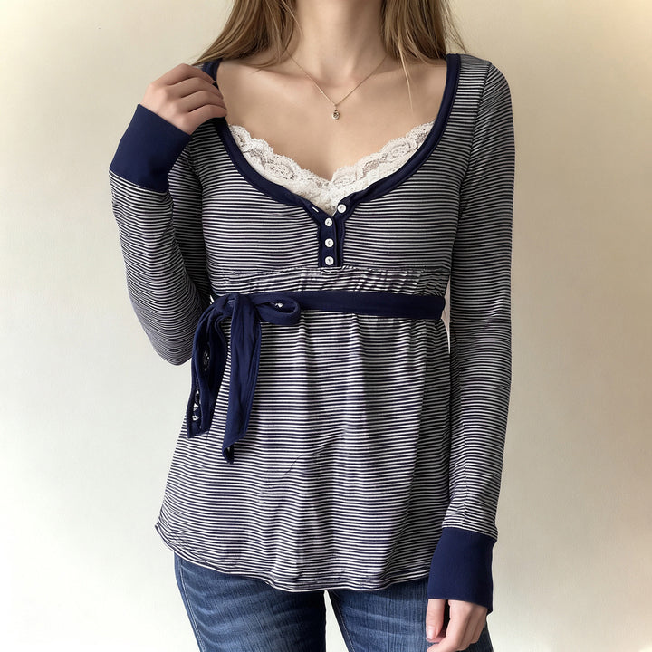 Damen Umstands- und Stillbluse mit Empire-Naht, Knopfleiste und Bindegürtel Echo Archiv