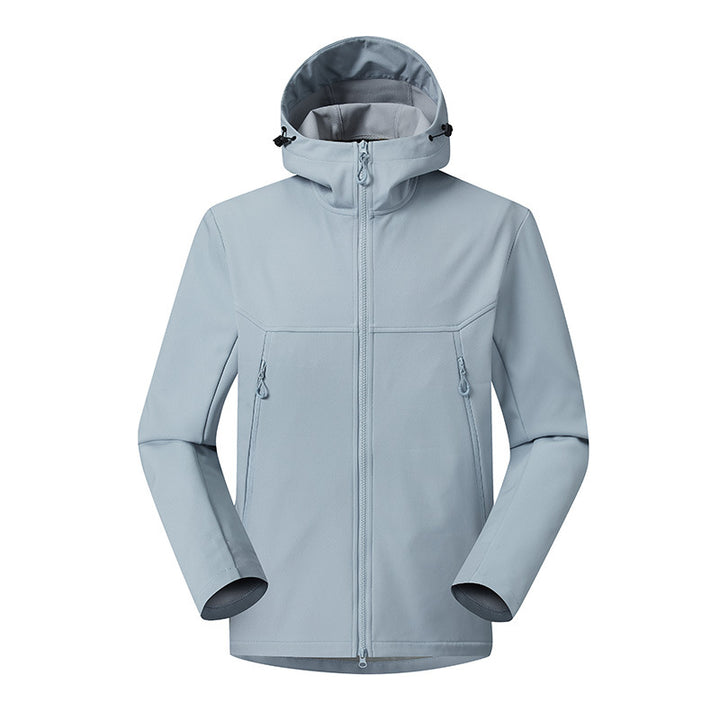 Herren Minimalistische Softshell-Hoodie mit atmungsaktiver Membran, verdeckten Reißverschlusstaschen und ergonomischem Schnitt Echo Archiv