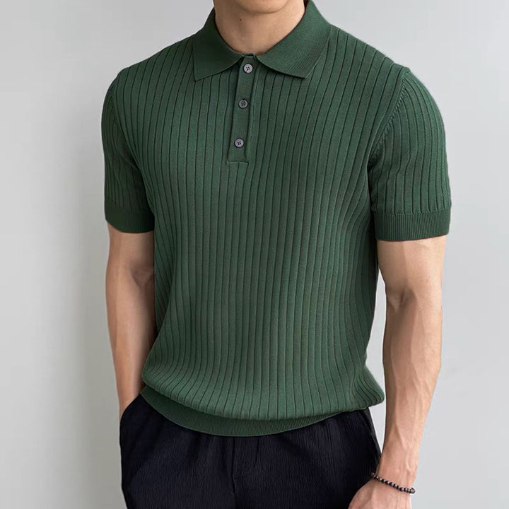 Herren Elegantes Kurzarm-Strickpoloshirt mit Rippstruktur Echo Archiv