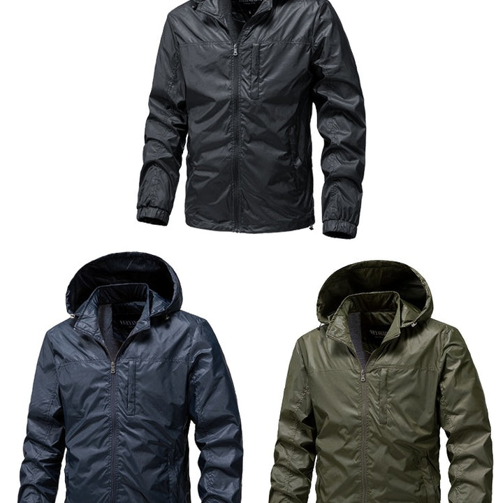 Herren Leichte wasserabweisende Kapuzen‑Windjacke mit Thermofutter & Brusttasche Echoarchiv