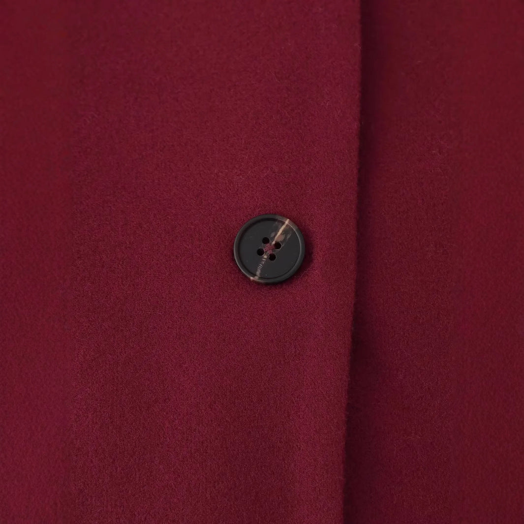 Damen kastiger Mantelblazer mit integriertem Schlauchschal, legerer Boxy‑Silhouette und Pattentaschen – Célinea