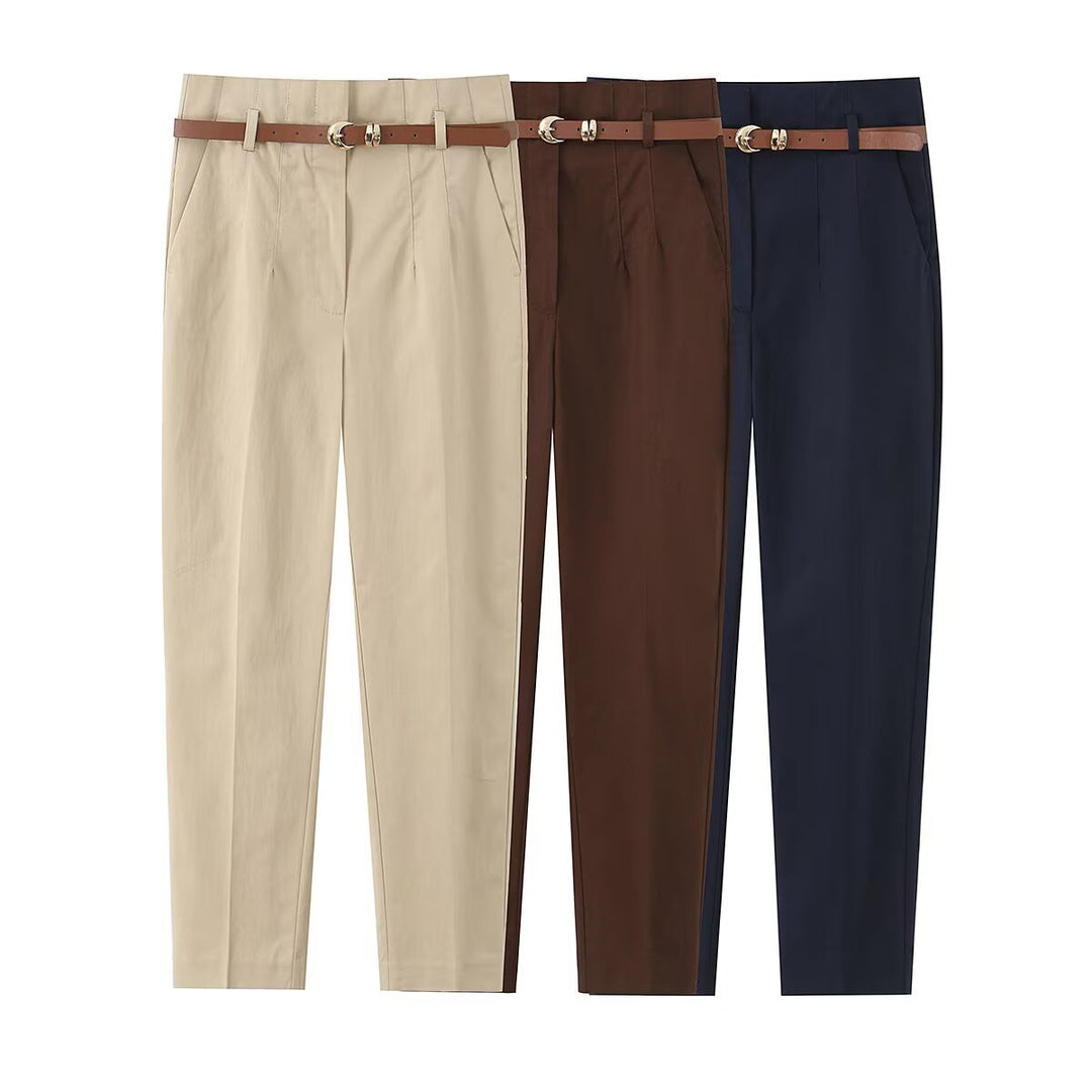 Damen elegante Chinohose mit praktischen Taschen und modischem Gürtel Echo Archiv