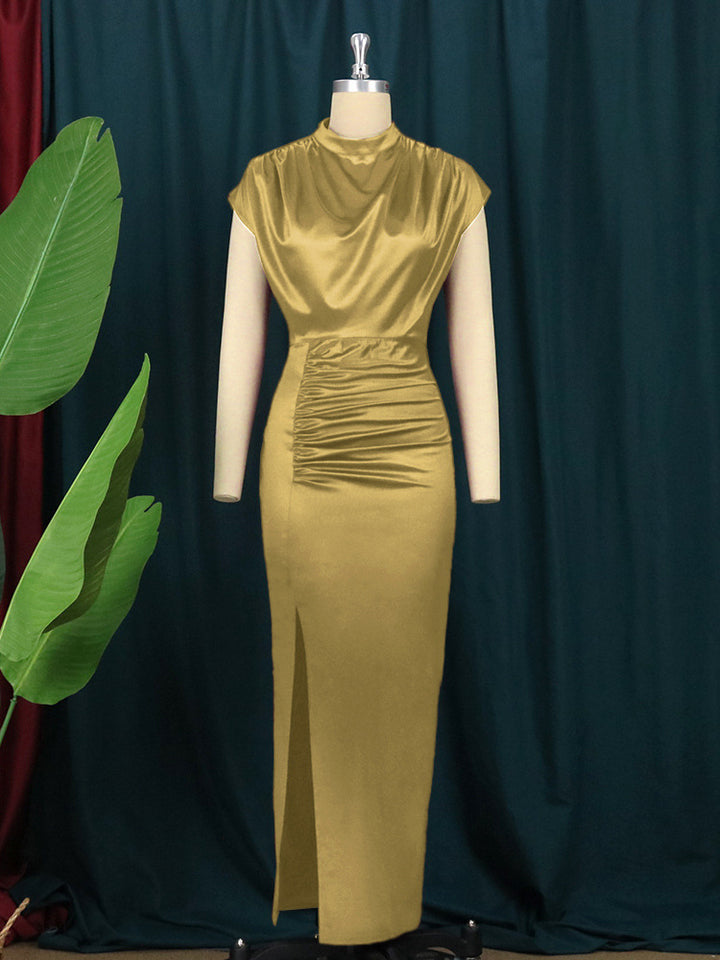 Damen Elegantes Maxikleid mit tiefem Schlitz und raffiniertem Drapierungsdesign Echo Archiv
