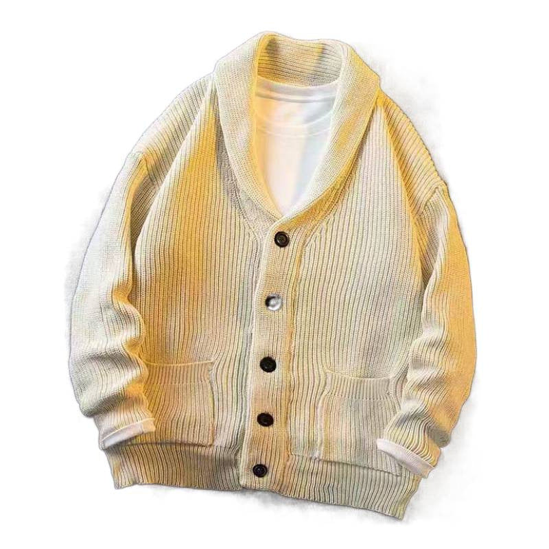 Herren Schalkragen-Cardigan aus grobem Rippstrick mit Taschen & Knopfleiste Echoarchiv