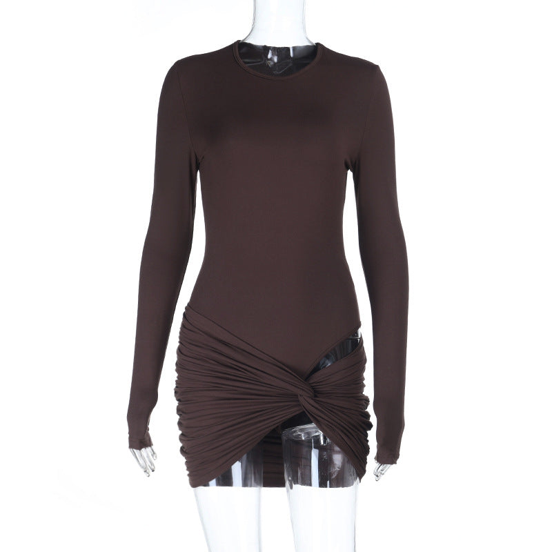 Damen figurbetontes Langarmkleid mit raffiniertem Wickeldesign Echo Archiv