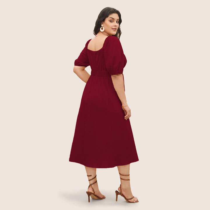 Damen elegantes Midikleid mit modischen Puffärmeln und Taillenschnürung Echo Archiv