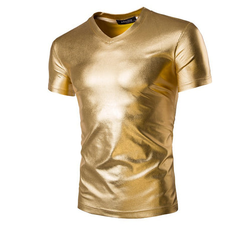 Herren Sportliches V-Ausschnitt T-Shirt mit glänzender Oberfläche Echoarchiv