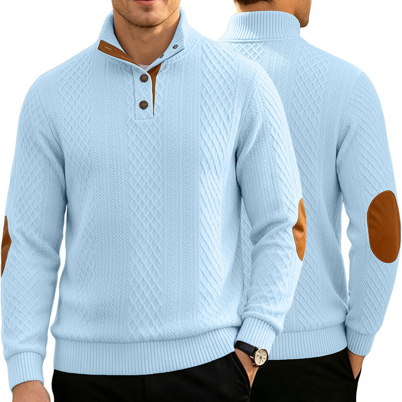 Herren Kabelstrick Troyer Pullover mit Stehkragen und Lederoptik-Ellbogen-Patches – Norvane