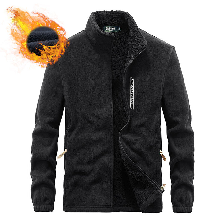 Herren Hochflor-Fleecejacke mit Sherpa-Innenfutter, Stehkragen und verdeckten Reißverschlusstaschen – Taviero