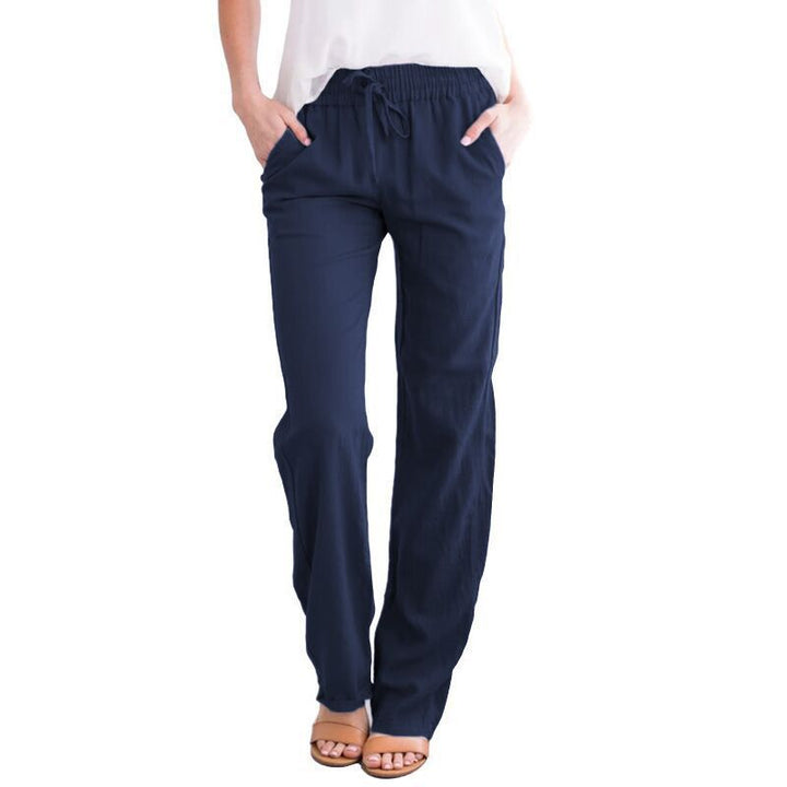 Damen Leichte Leinenoptik Palazzo-Hose mit Gummibund, Tunnelzug und Eingrifftaschen Echoarchiv