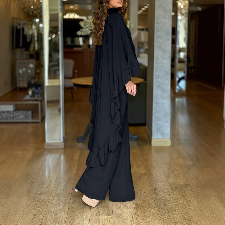 Damen Eleganter Overall mit Cape-Volant und weitem Palazzohosenbein – Solévia