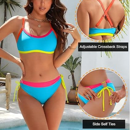 Damen Bikini-Set mit bunten Akzenten und verstellbaren Schnüren Echo Archiv
