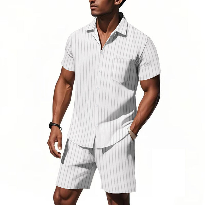 Herren modisches Kurzarm-Pyjama mit eleganter Streifenoptik Echoarchiv