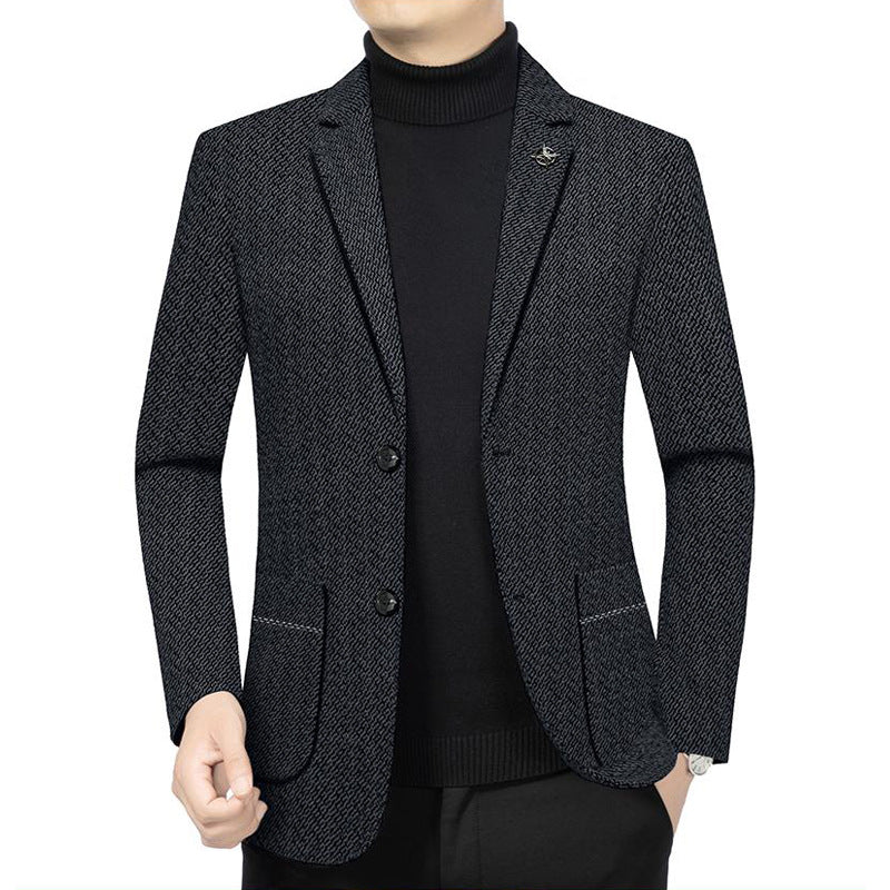 Herren Taillierter Strickblazer im Bouclé-Look mit aufgesetzten Taschen – Tianoro