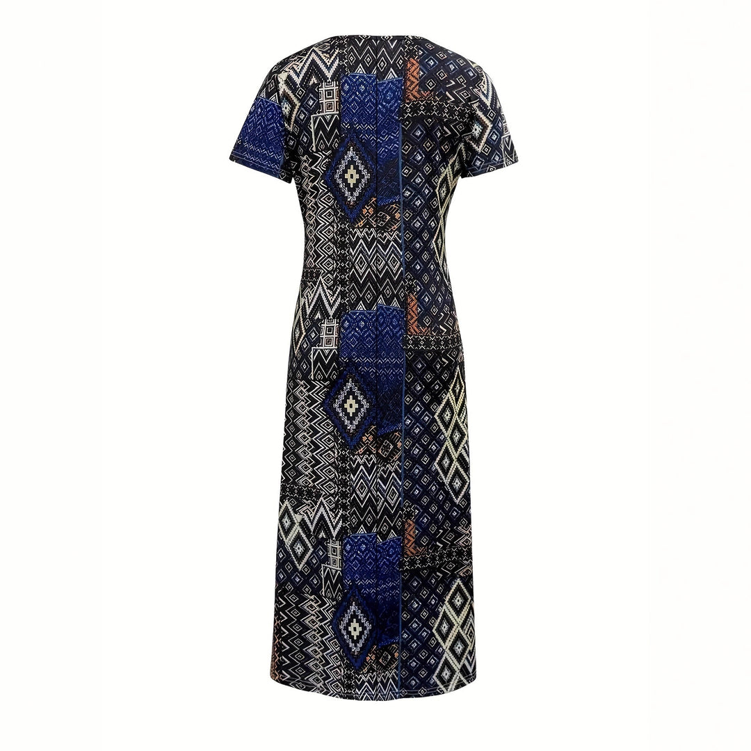 Damen Maxikleid mit geometrischem Muster und V-Ausschnitt Echo Archiv