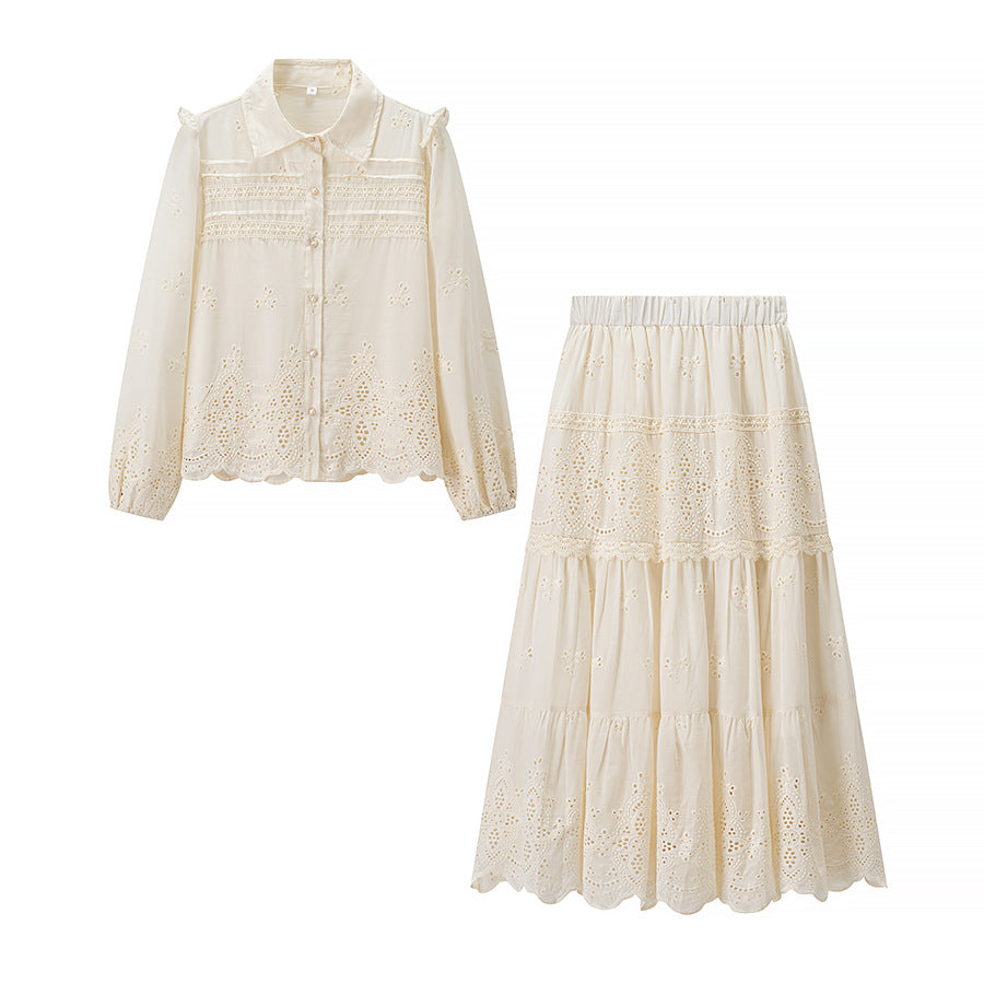Damen Boho‑Maxikleid mit Stickereien, Spitzenbesatz, elastischer Taille und Hemdkragen Echo Archiv