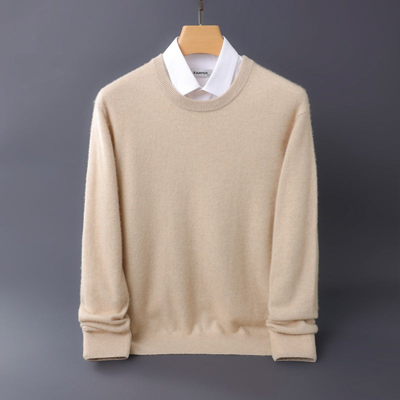 Herren Feiner Rundhals-Strickpullover in Kaschmir‑Optik mit gerippten Bündchen Echoarchiv