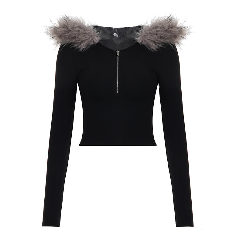 Damen nan kurzes Kapuzen‑Sweatshirt mit Kunstfellbesatz, Reißverschluss und Pompon-Kordeln Echo Archiv