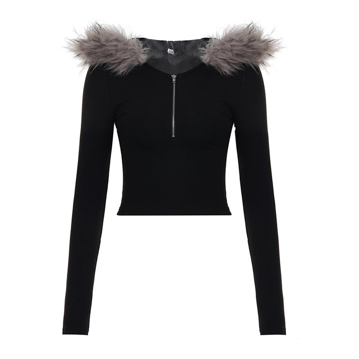 Damen nan kurzes Kapuzen‑Sweatshirt mit Kunstfellbesatz, Reißverschluss und Pompon-Kordeln Echo Archiv
