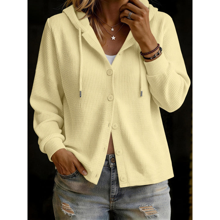 Damen Kapuzenstrickjacke im Waffelstrick mit Knopfleiste Echoarchiv