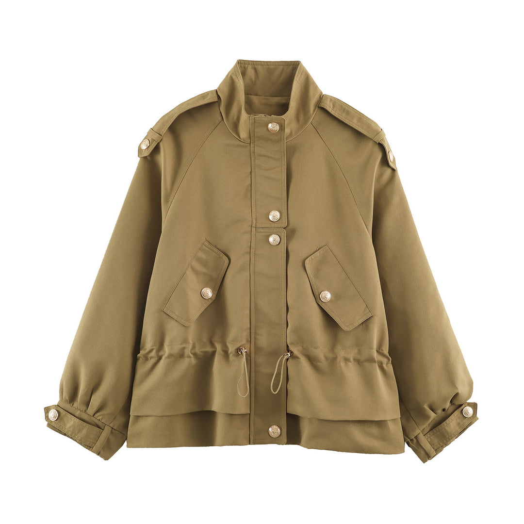 Damen 10+ kurze Utility-Jacke mit Taillenraffung, Stehkragen und Schulterklappen Echo Archiv