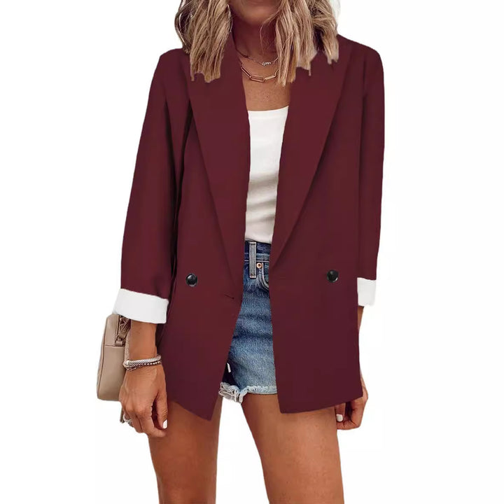 Damen Oversize Longline-Blazer mit 3/4-Ärmeln, Kontrastumschlag und aufgesetzten Taschen Echoarchiv