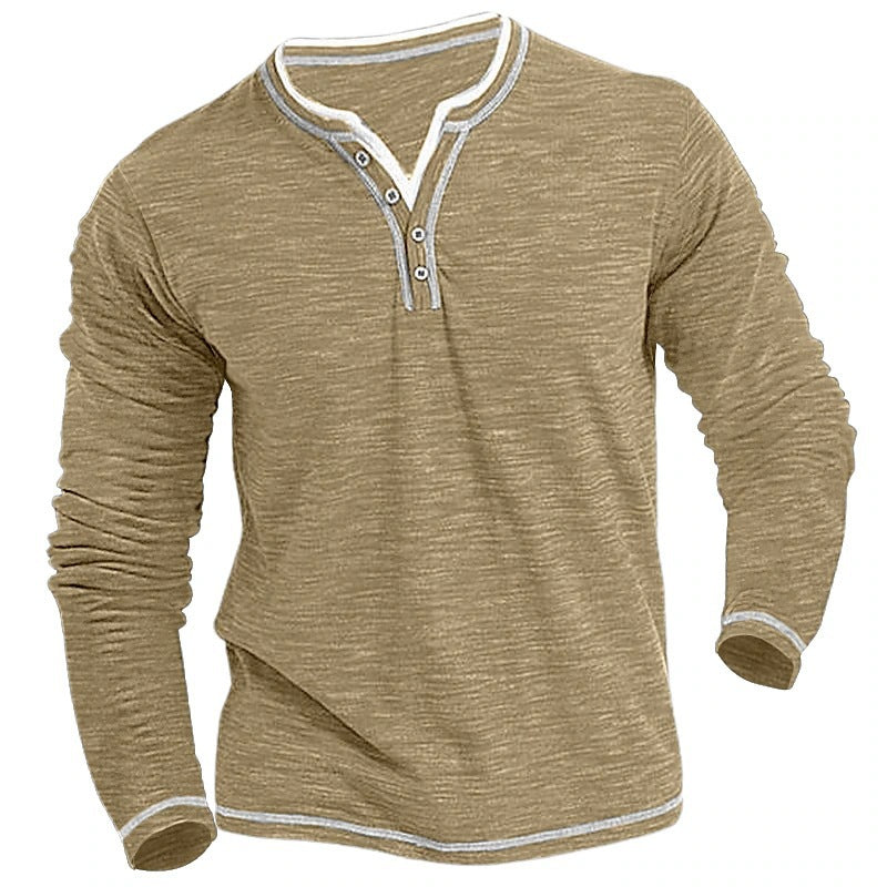 Herren Langarm Henley-Shirt mit Kontrastnähten Echoarchiv
