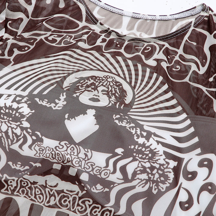 Damen Sportlicher Crop-Top mit langem Arm und eleganten Print Echo Archiv