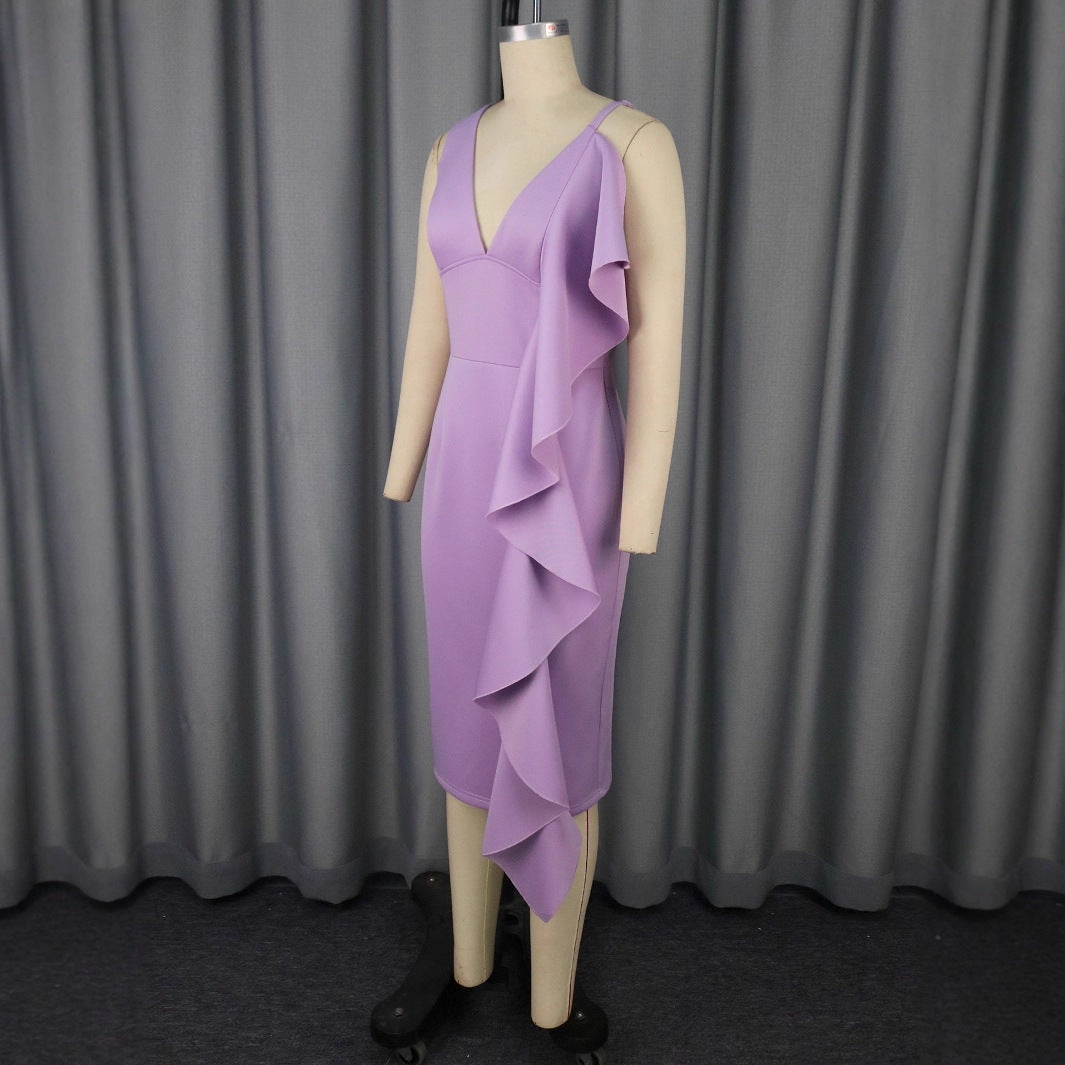 Damen figurbetontes Kleid mit asymmetrischem Rüschendesign Echo Archiv