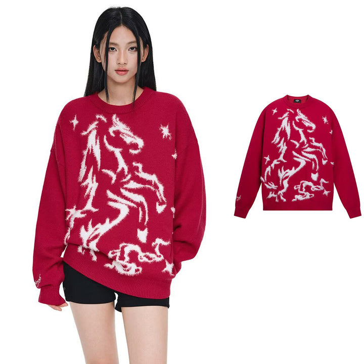 Damen Kuscheliger Oversized Pullover mit Einhornmotiv Echoarchiv