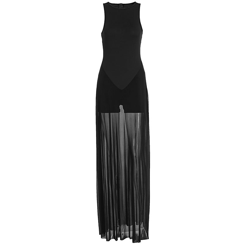 Damen Elegantes Maxi-Kleid mit transparentem Chiffon-Überwurf und figurbetontem Inneren Echo Archiv