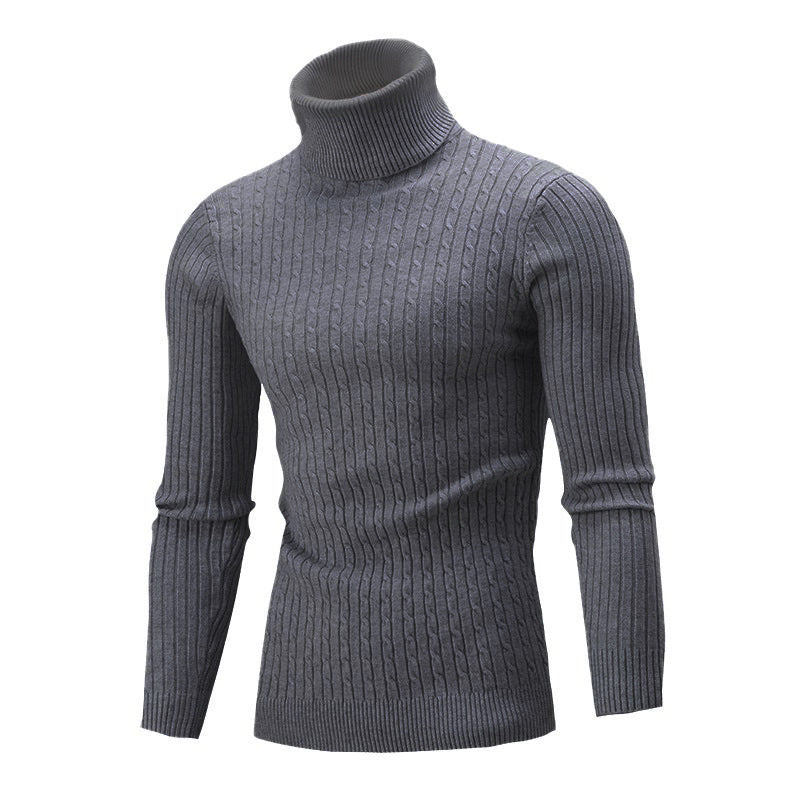 Herren Eleganter Strickpullover mit Stehkragen und feinem Zopfmuster Echoarchiv