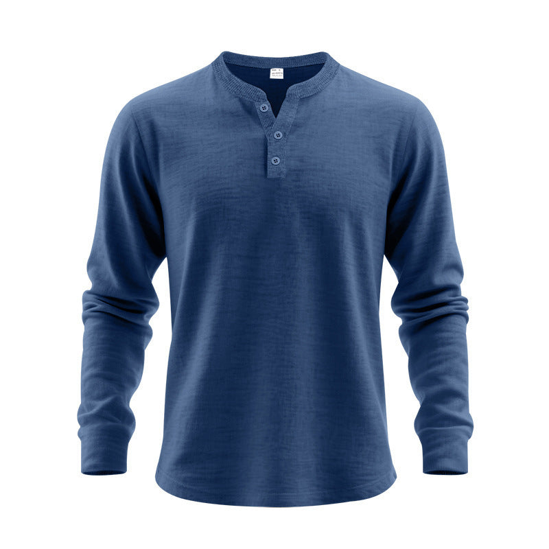 Herren langärmliges Henley-Shirt mit dekorativer Knopfleiste Echoarchiv