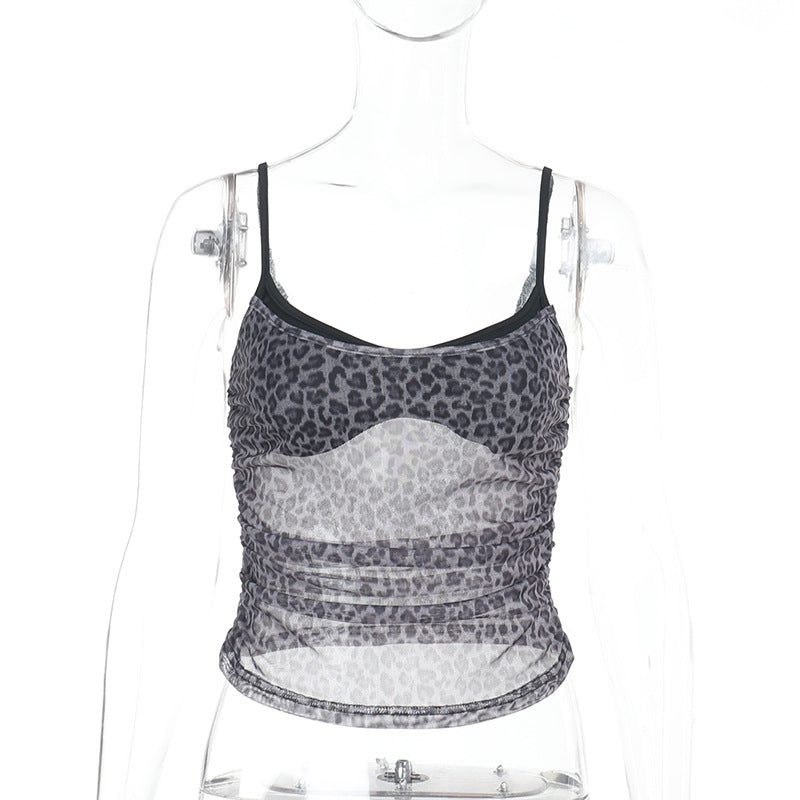 Damen sportliches Spitze Top mit Leopardenmuster Echo Archiv