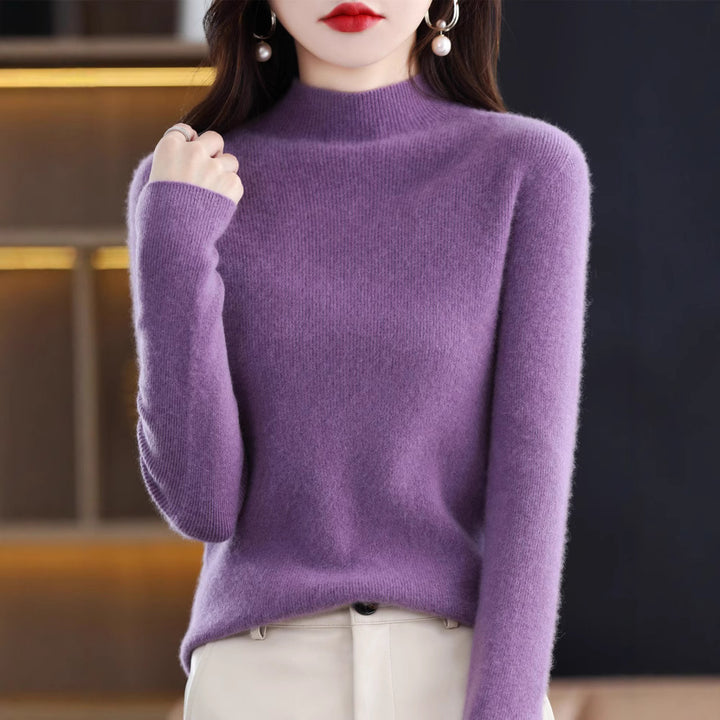 Damen Schmal geschnittener Mockneck-Pullover aus kaschmirähnlichem Feinstrick Echoarchiv