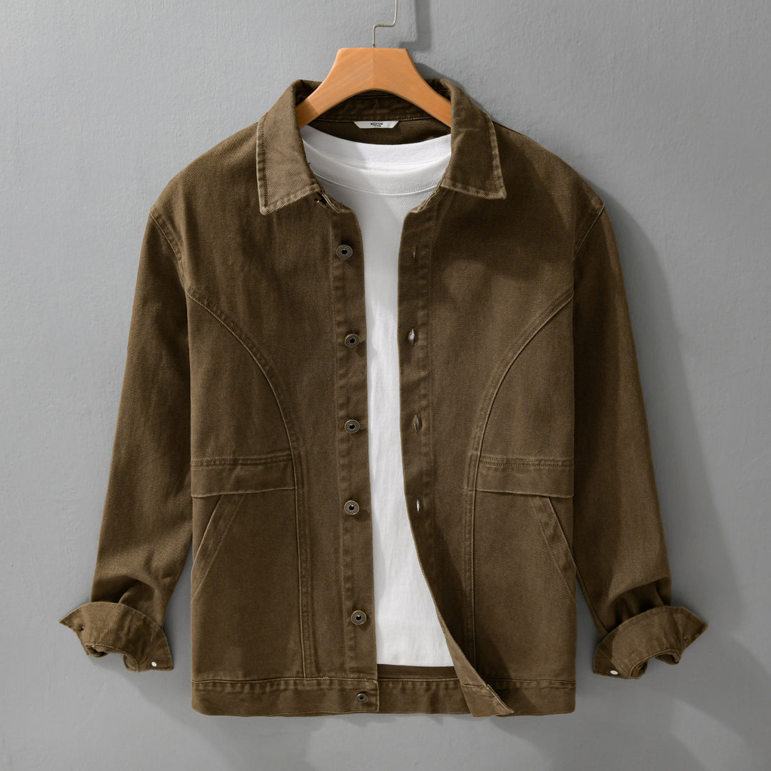 Herren robuste Canvas-Workerjacke mit Fronttaschen und markanten Ziernähten Echoarchiv