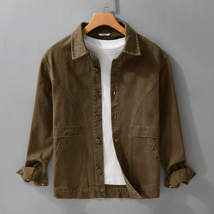Herren robuste Canvas-Workerjacke mit Fronttaschen und markanten Ziernähten Echoarchiv