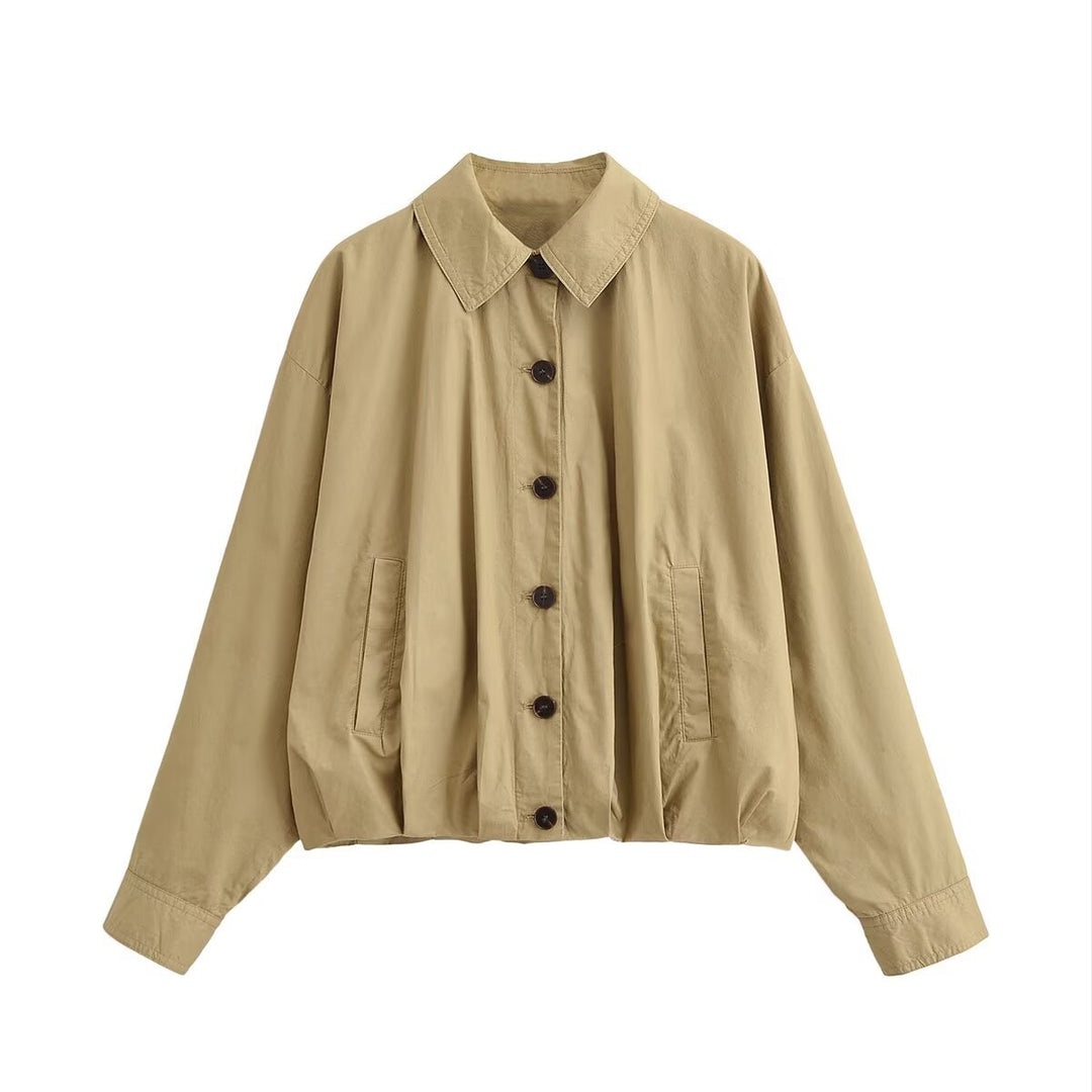Damen Oversize-Cropped-Jacke im Bomberstil mit Hemdkragen und gerafftem Bund Echo Archiv