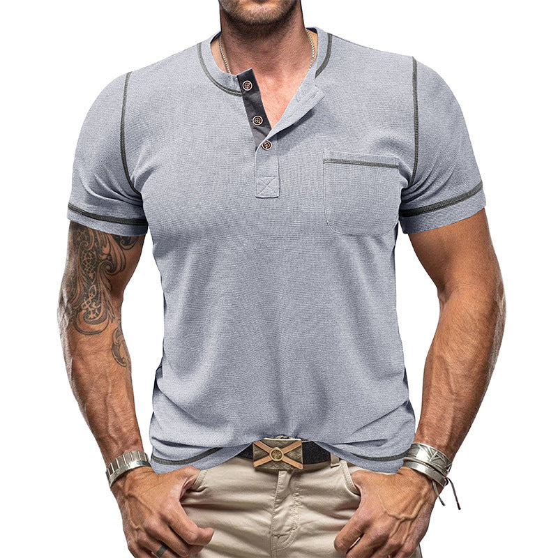 Herren Kurzarmshirt mit modischem Henley-Kragen Echoarchiv