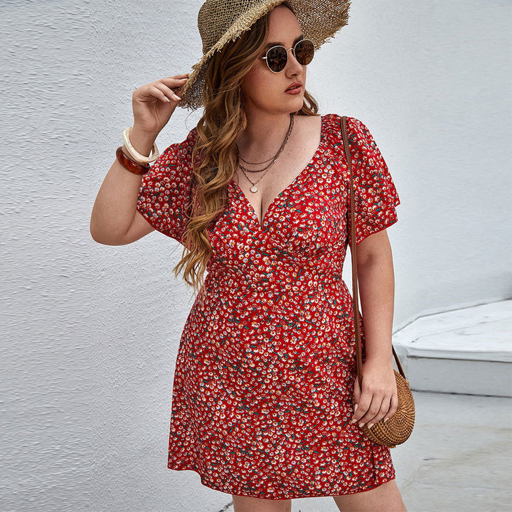 Damen Blütensommerkleid mit V-Ausschnitt und lockeren Ärmeln Echo Archiv