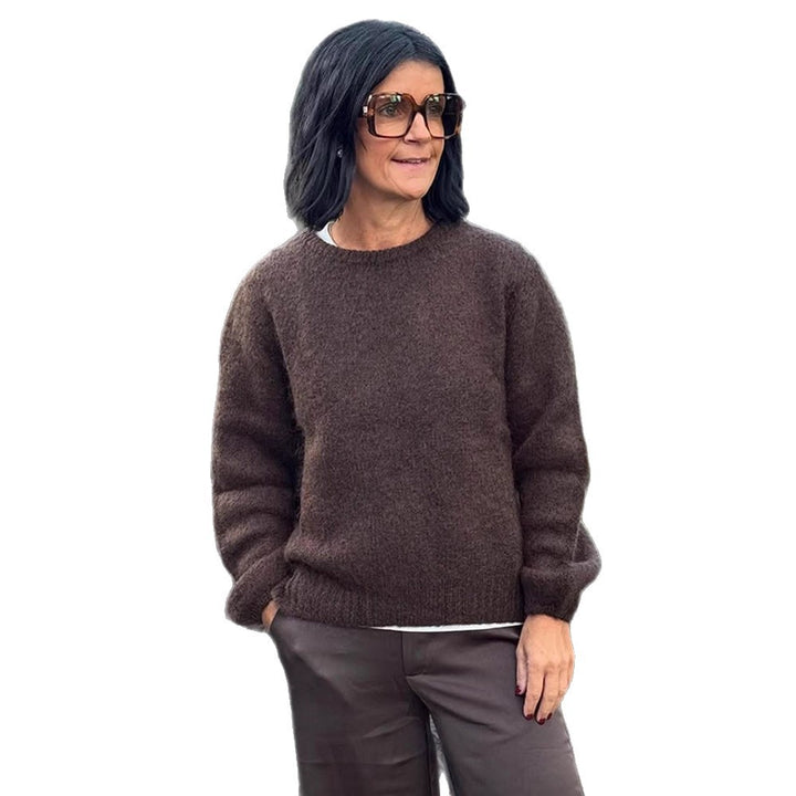 Damen Flauschiger Rundhals-Pullover mit Ballonärmeln und kastiger Silhouette Echoarchiv