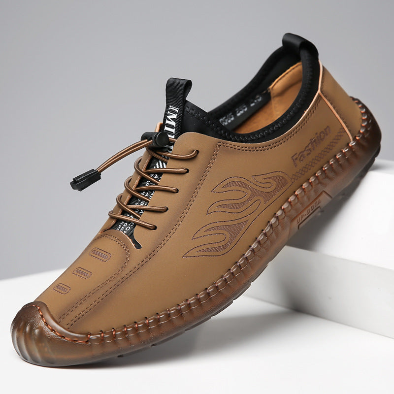 Herren Casual-Mokassin-Sneaker mit elastischer Schnellzug-Schnürung, gesticktem Flammenmotiv und genähter Gummilaufsohle Echoarhiv