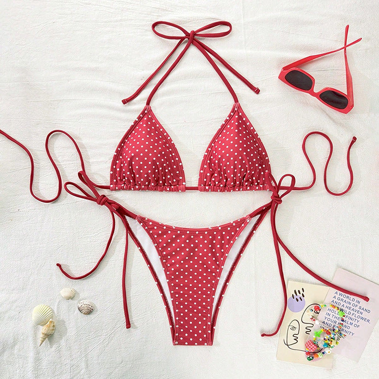 Damen Triangel-Bikini mit modischem Punkten-Design und verstellbaren Bindebändern Echo Archiv