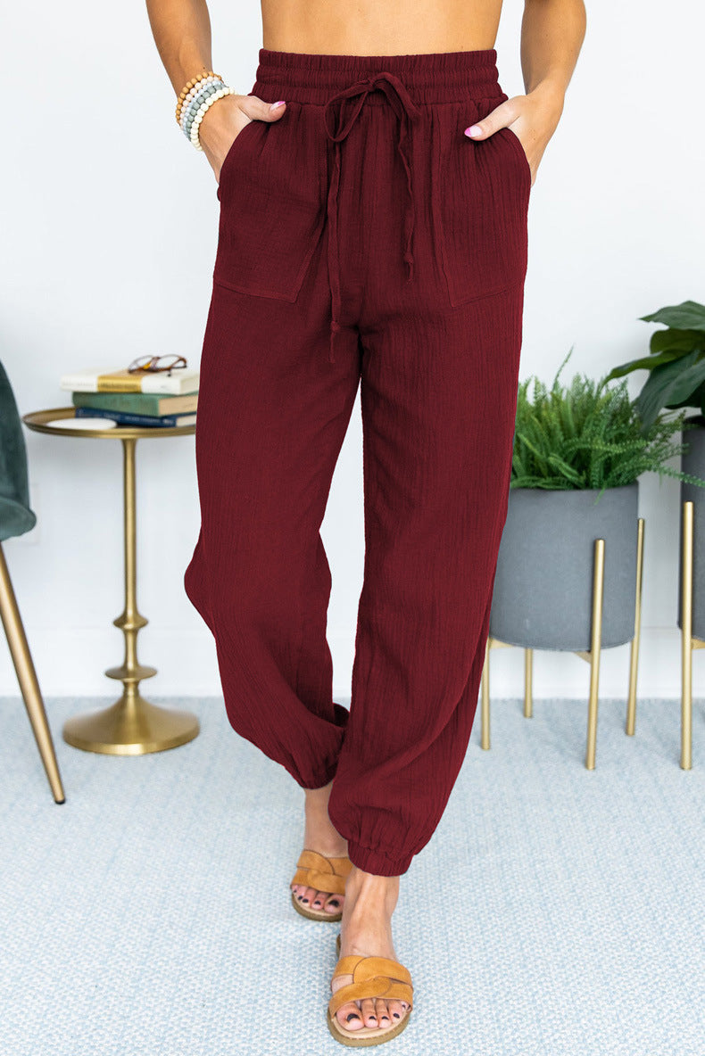 Damen Leichte Leinen-Joggerhose mit Tunnelzug, aufgesetzten Taschen und elastischen Bündchen Echo Archiv