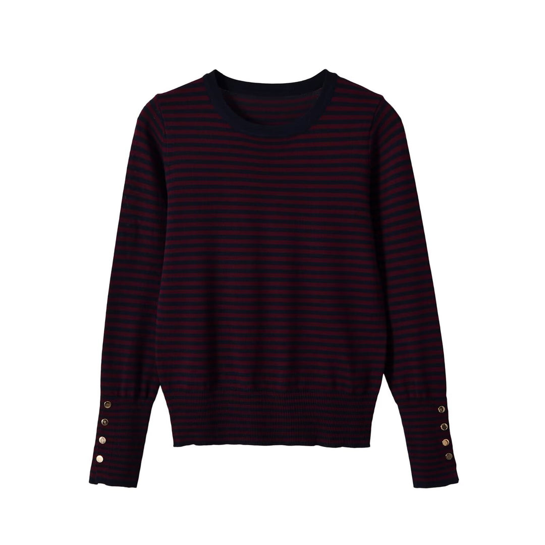 Damen Feinstrick-Pullover mit Streifenmuster, Rundhalsausschnitt und Zierknopfbesatz Echoarchiv