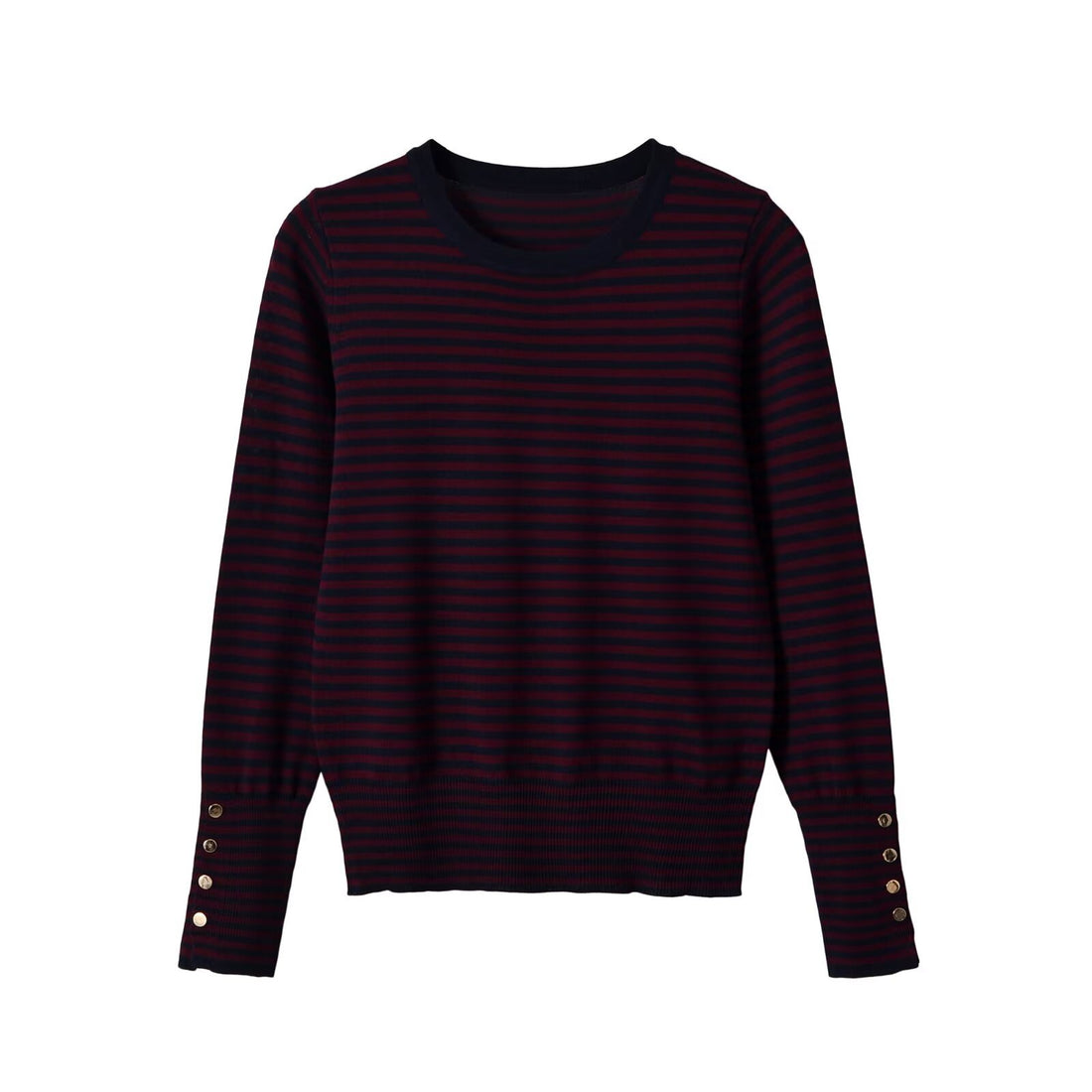 Damen Feinstrick-Pullover mit Streifenmuster, Rundhalsausschnitt und Zierknopfbesatz Echoarchiv