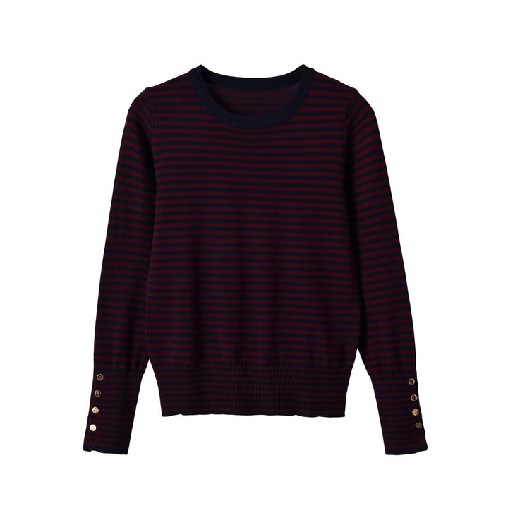 Damen Feinstrick-Pullover mit Streifenmuster, Rundhalsausschnitt und Zierknopfbesatz Echoarchiv