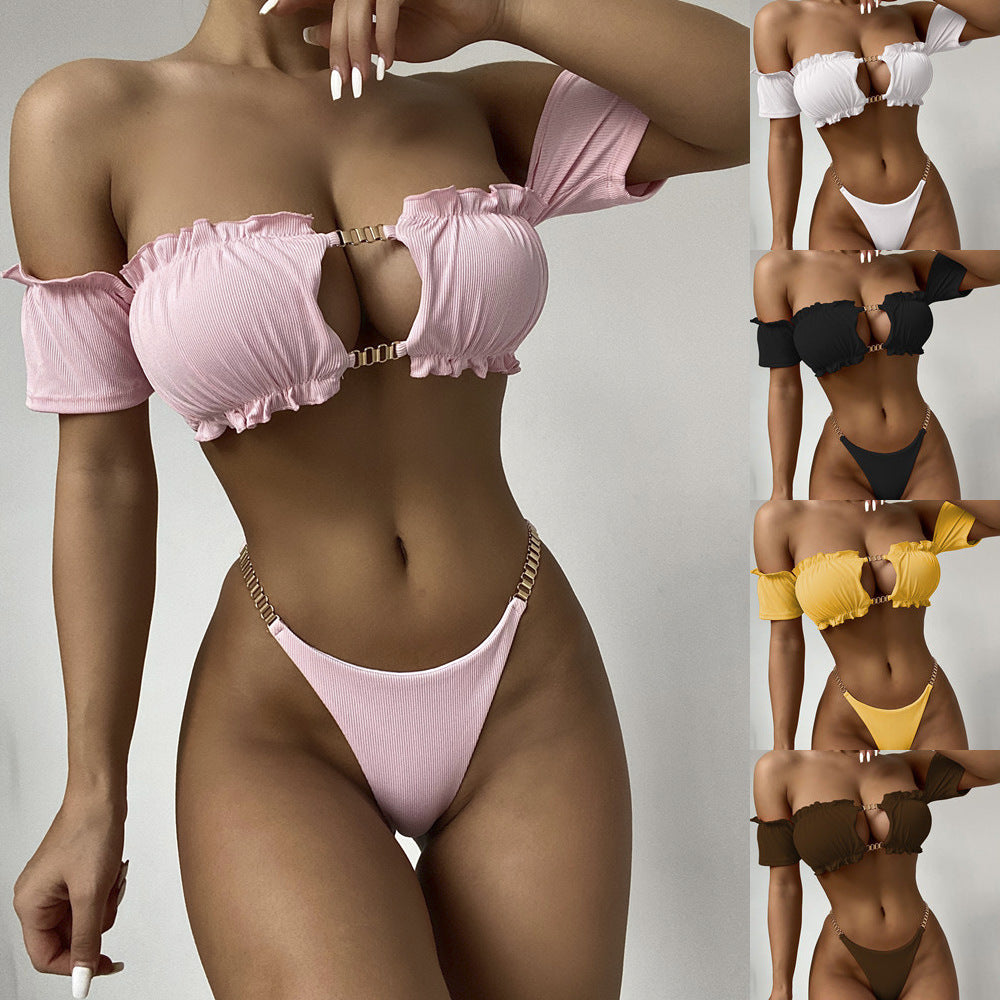 Damen Hochgeschneiderter Bikini mit verspielten Rüschendetails Echo Archiv